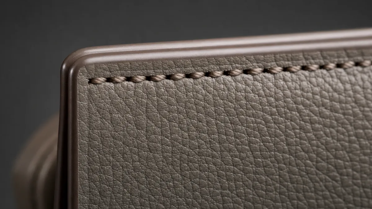Macro detail of an item: clean factory workmanship – even stitching, tidy edges
