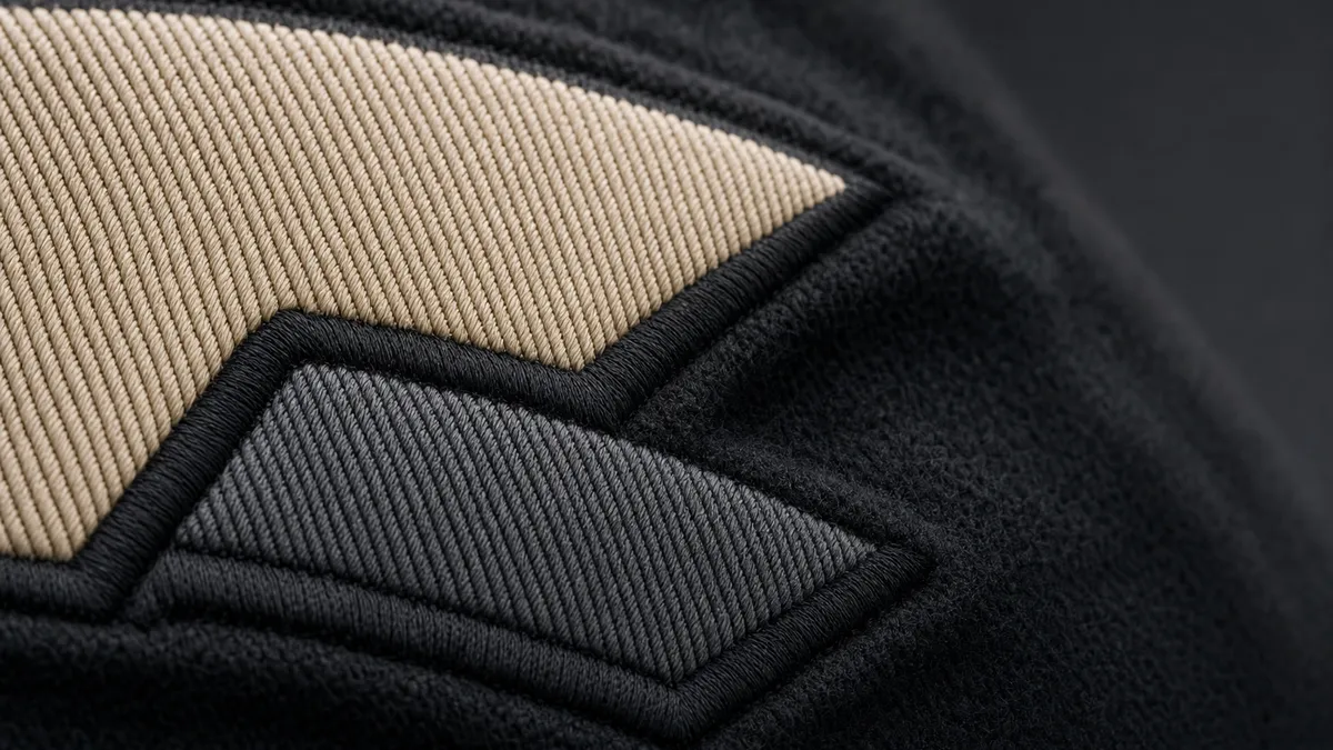 Macro detail of an item: clean factory workmanship — even stitching, tidy edges